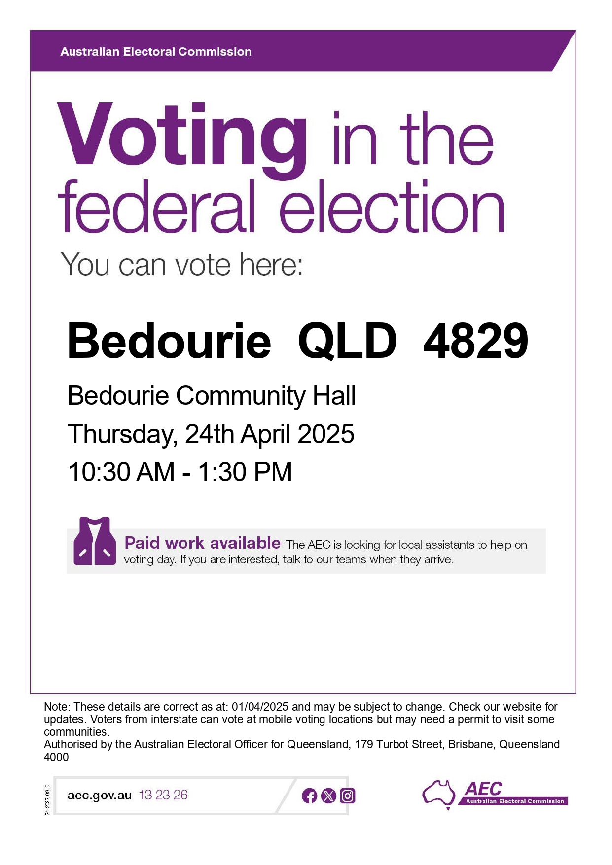 Bedourie qld 4829 mobile voting teams