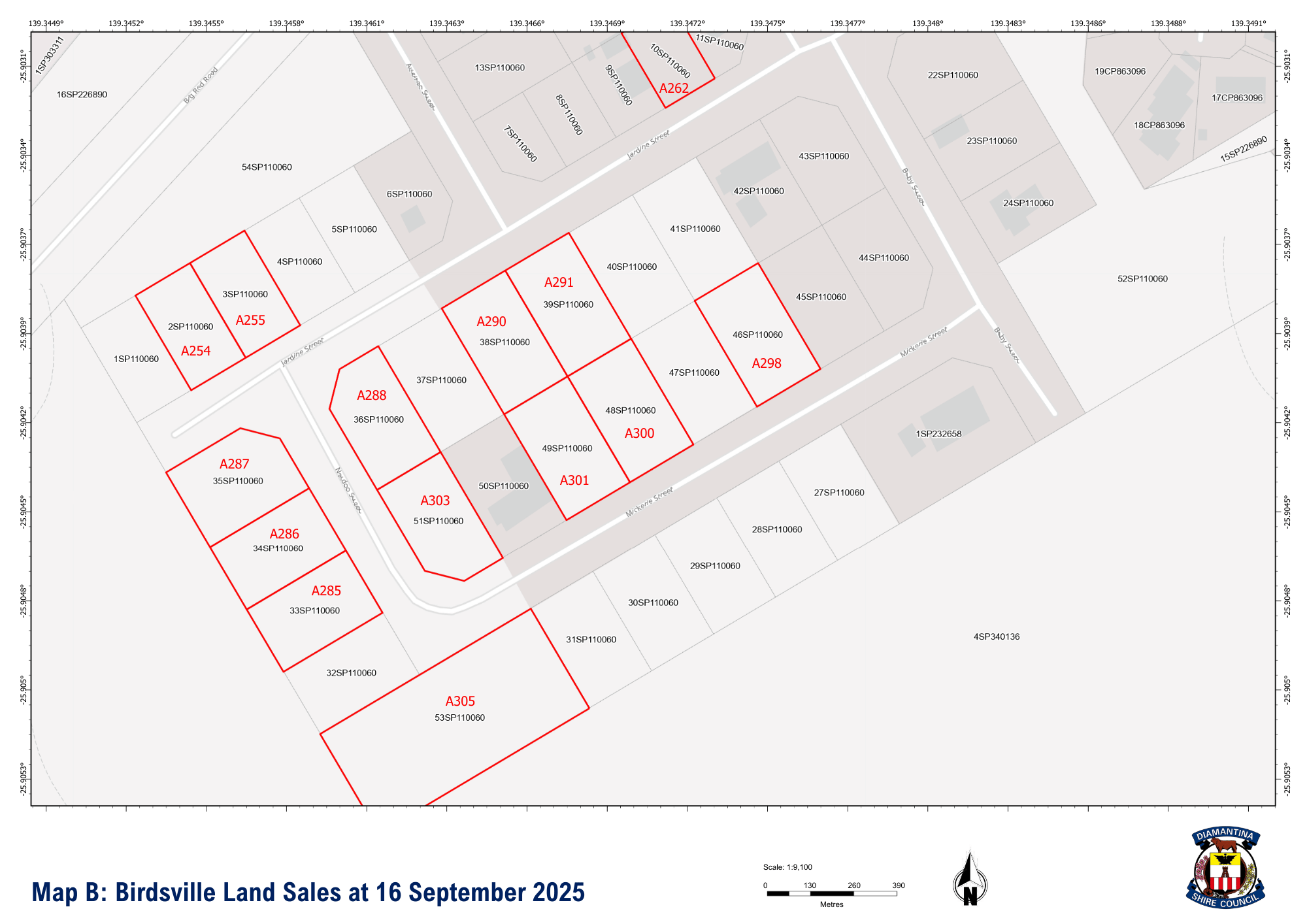 Birdsville land sales Map B at 16 september 2025