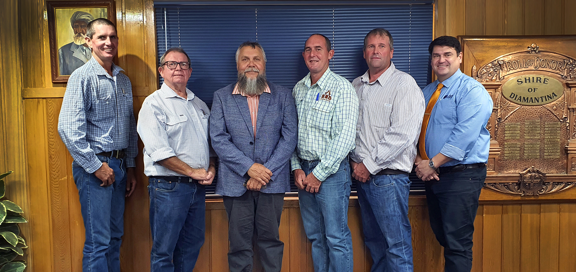 Diamantina Shire Council Mayor, Cr. Francis Murray, Councillors, and Interim CEO Scott Mason 2024