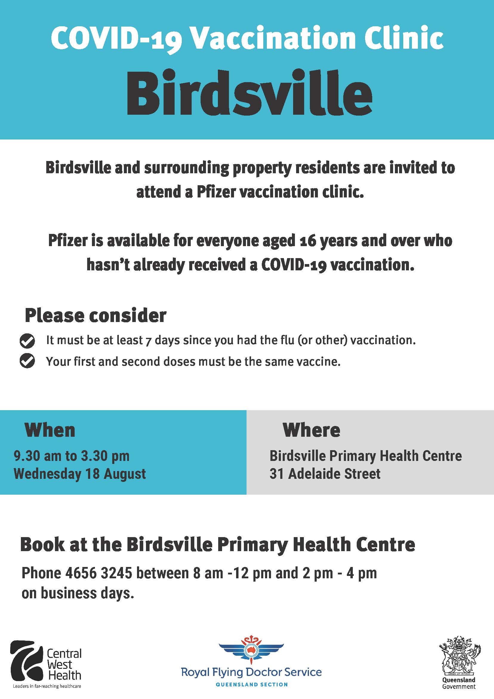 Pfizer COVID-19 Vaccination Clinics - Bedourie - Boulia - Birdsville
