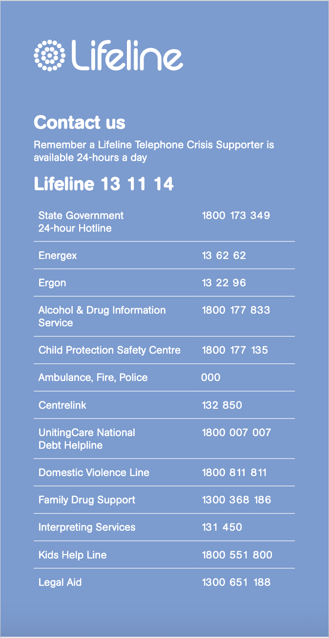 Lifeline and other support numbers